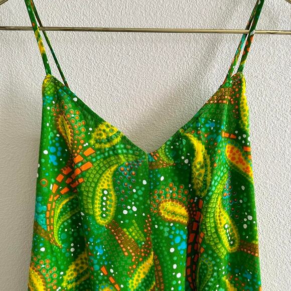 handmade bright green yellow paisley loud print cami mini dress - Picture 8 of 10